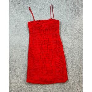 Cache Red Cocktail Dress Size 6 Bodycon Ruffle Spaghetti Straps Party Holidays